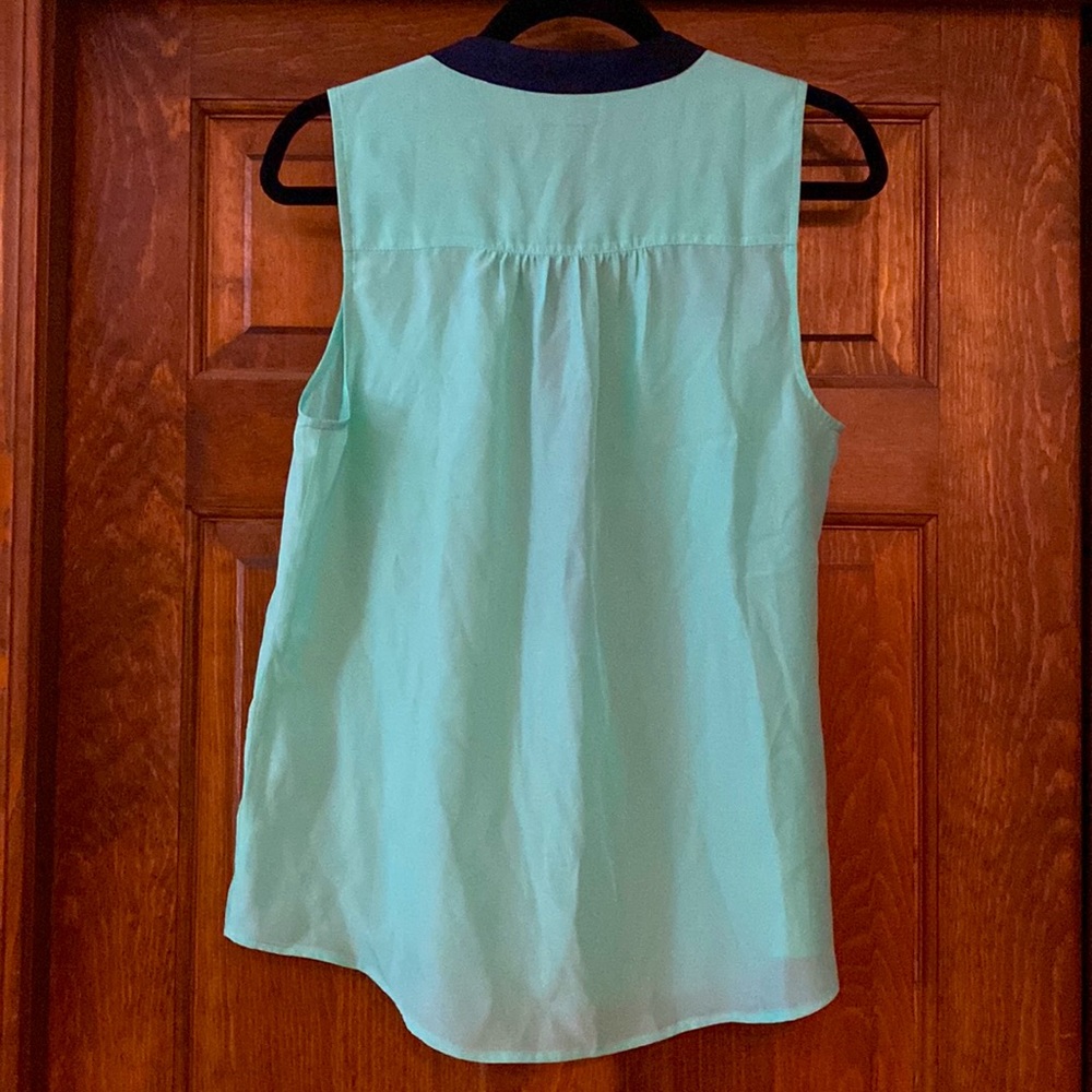 J Crew mint green & navy sleeveless blouse - Picture 2 of 3